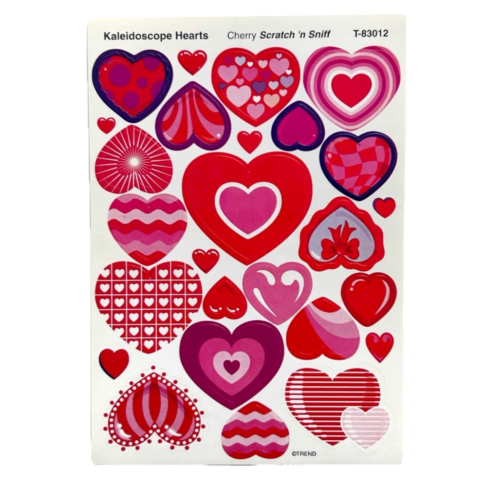 Vintage 1990s Stinky Stickers Kaleidoscope Hearts Cherry Scratch Sniff Red Pink